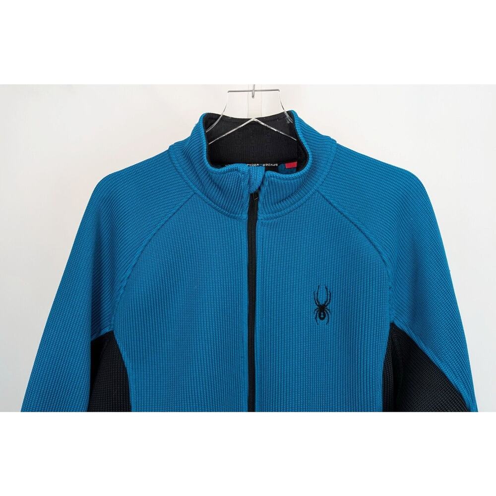 Spyder Jacket Foremost Black Turquoise Blue Heavyweight Stryke Zip Men's Size L - Picture 2 of 7